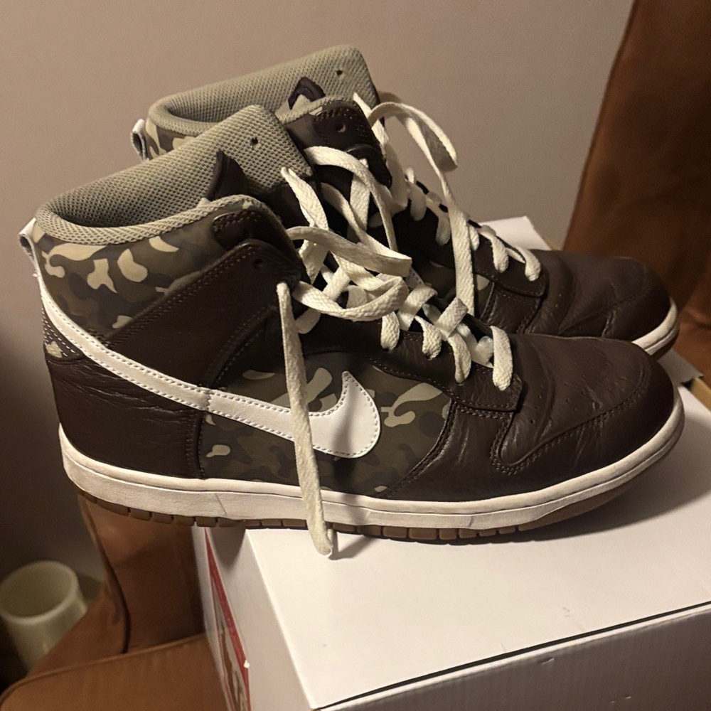 Brown and Camouflage High-Top Sneakers